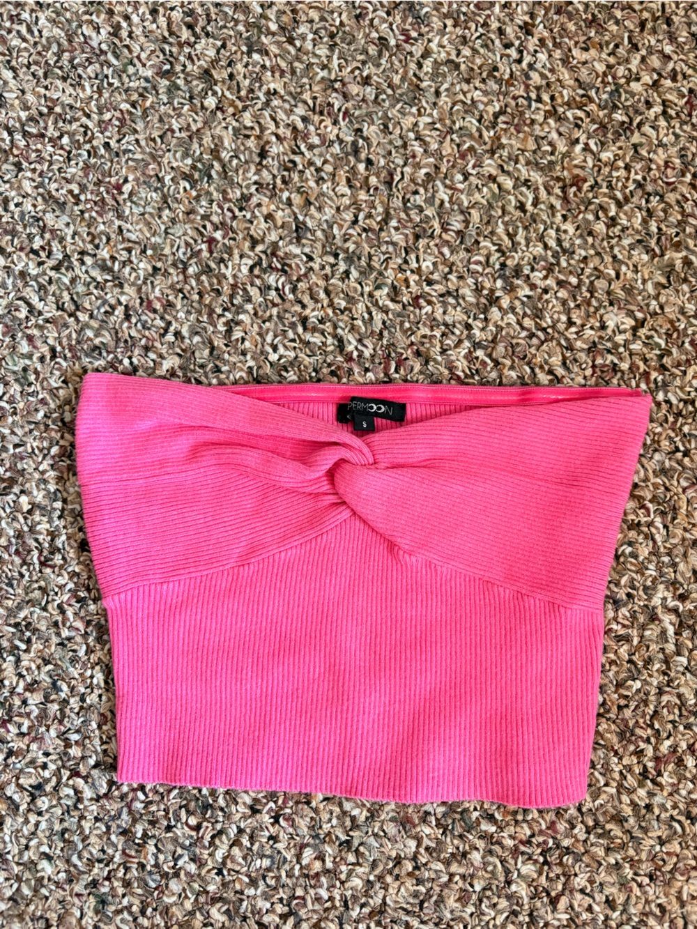 Hot Pink Ribbed Twist Front Strapless Tube Top